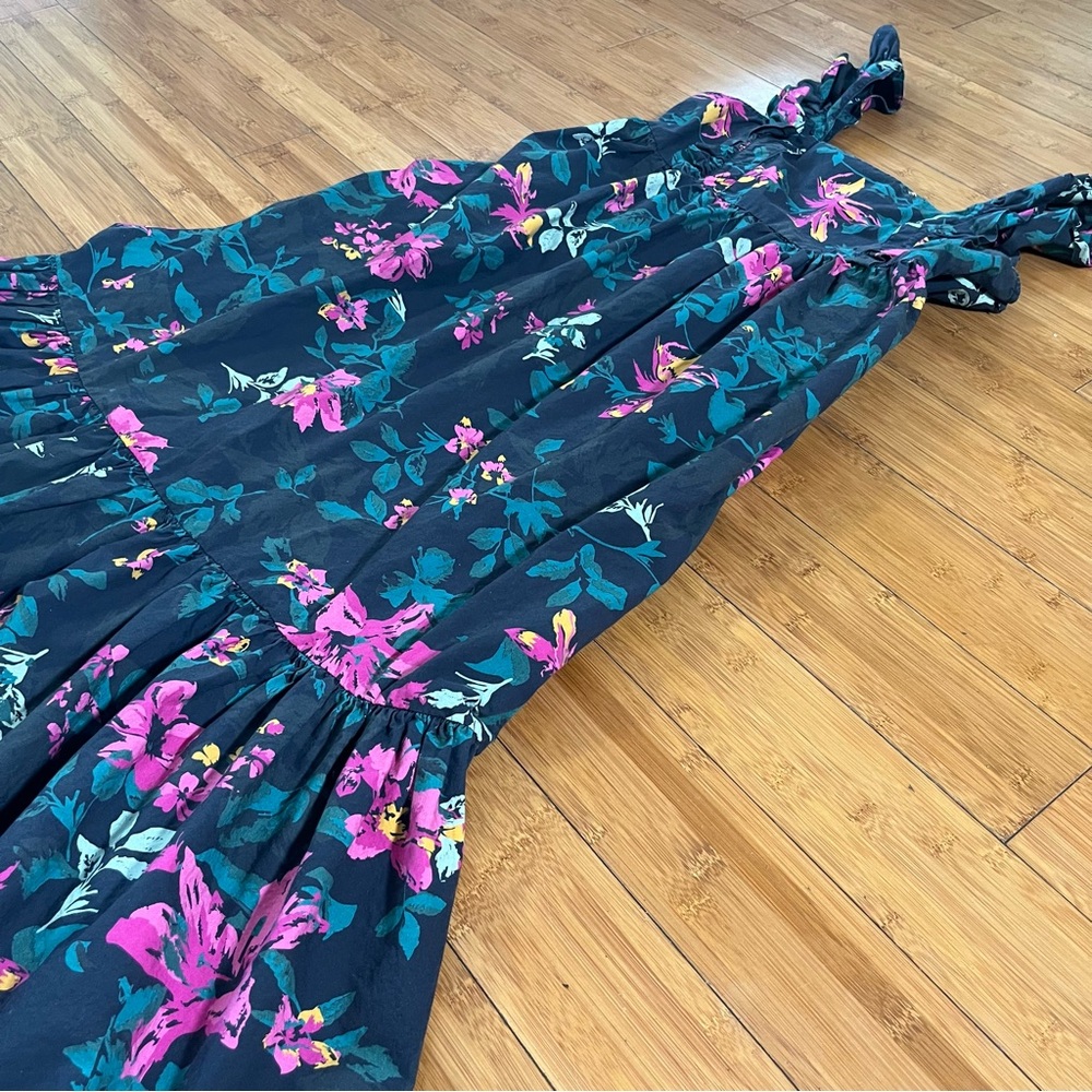 The Drop Navy Jewel Tone Poplin Cotton Floral Ruffle Square Neck Maxi Dress - Picture 4 of 14